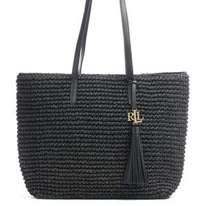 RALPH LAUREN Whitney Crochet Straw Medium Tote Bag